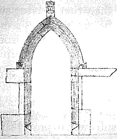 Doorway in south side wall within 10 feet of west gable.