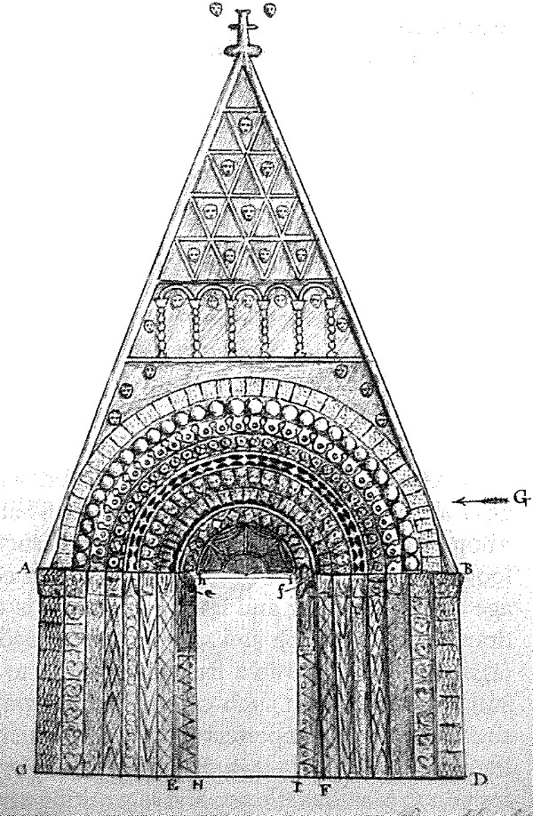 Door-way in the West gable of the Cathedral of Clonfert.