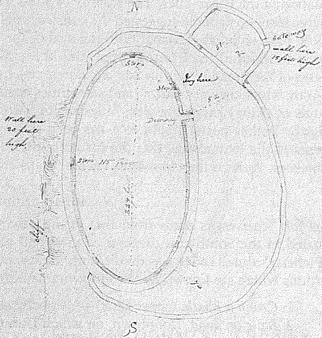 Ground plan of Dun Conchobhair, set to a scale.