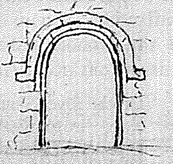 Round-headed doorway in west gable, Meelick monastery.