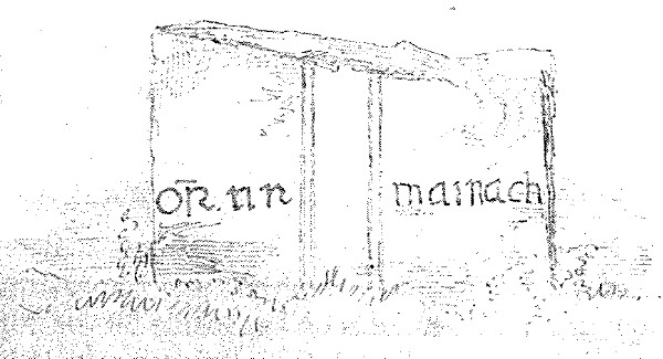 Stone with an inscription at St. Brecan's Church, Inishmore.
